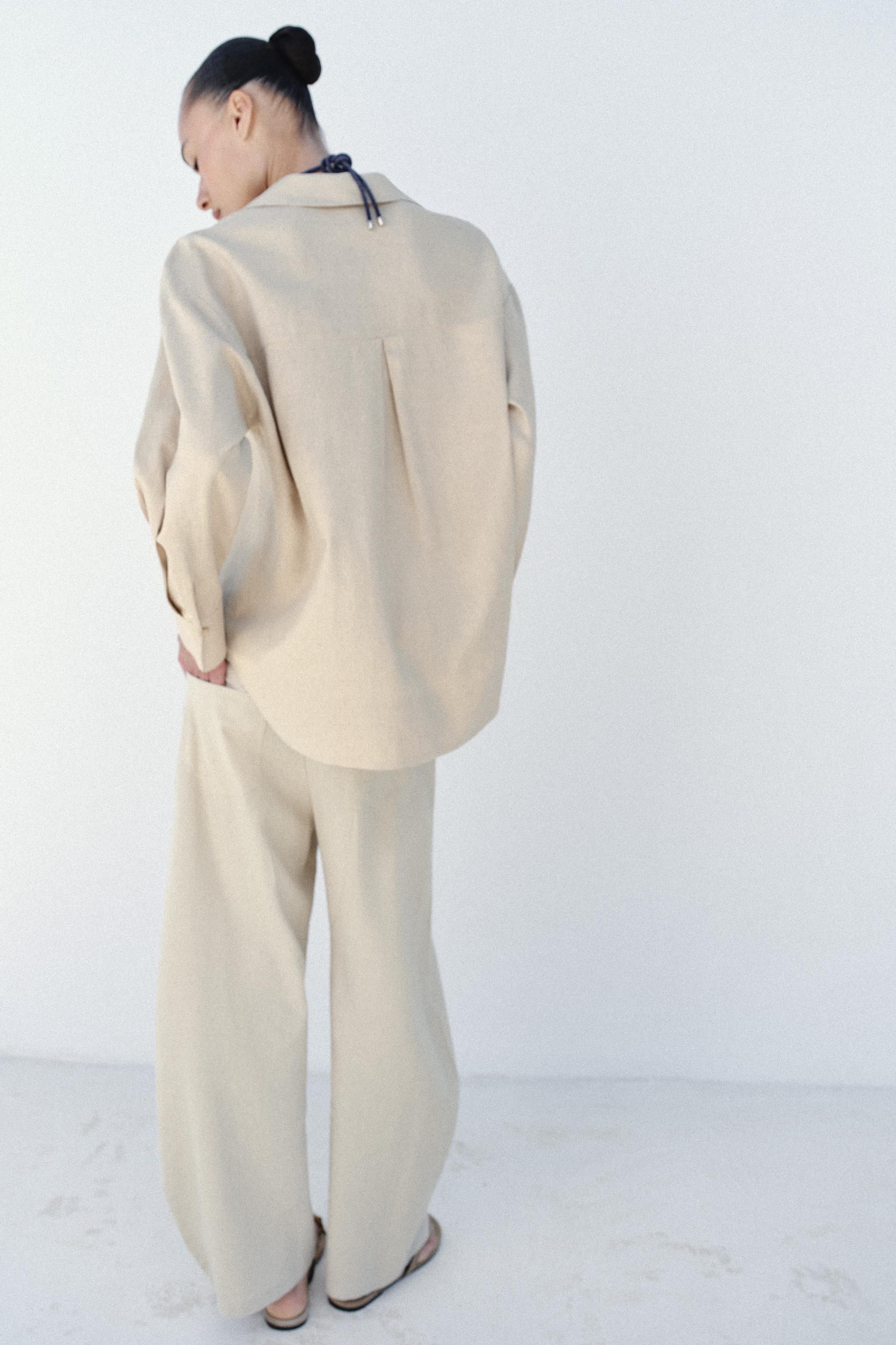 Zara KETEN KARIŞIMLI OVERSIZE BLUZ görsel 5