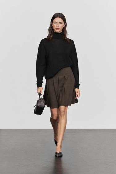 Minijupe à plis en laine - Chocolat de Zara - Image 0