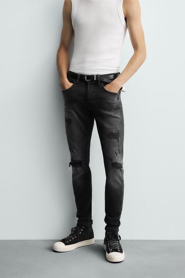 JEANS SKINNY FIT ستايل ممزّق - فحمي الخاص بـ Zara