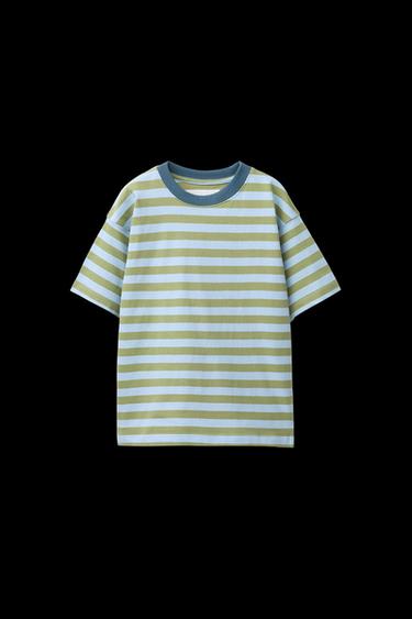 WOVEN STRIPE T-SHIRT - Green by Zara - Image 0