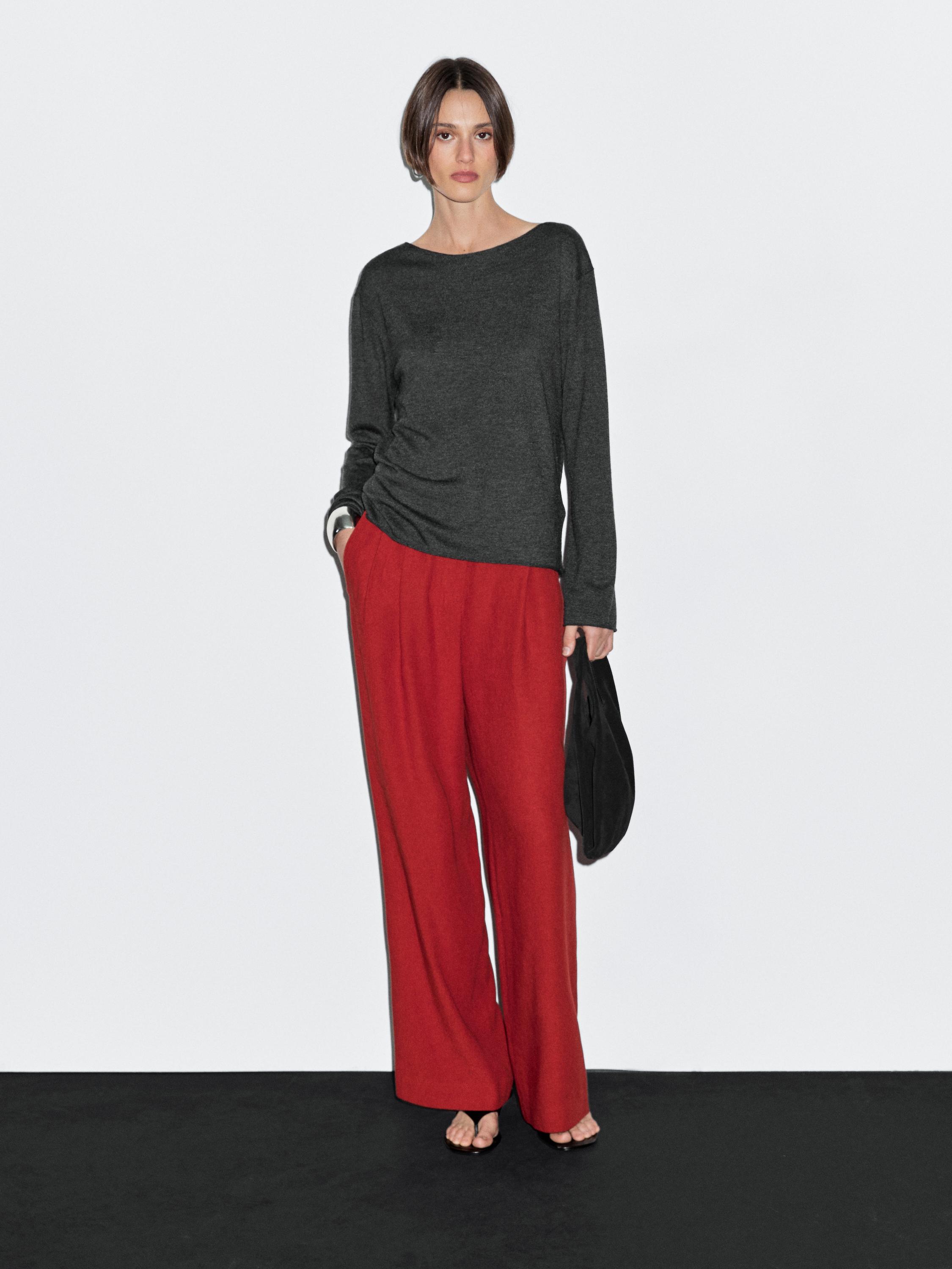 Wool blend boat neck sweater