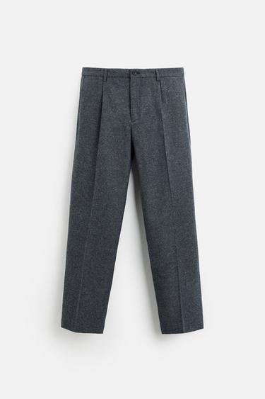 Zara SLIM FIT STRUCTURED PANTS - Blue / Gray