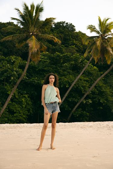 EMBROIDERED GAUZE TOP - Sea green by Zara