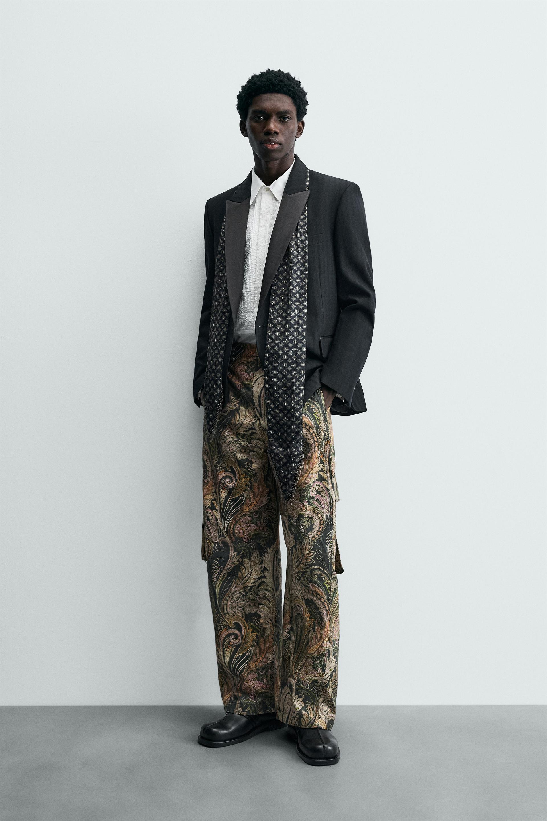 ZARA PAISLEY BARREL FIT CARGO PANTS