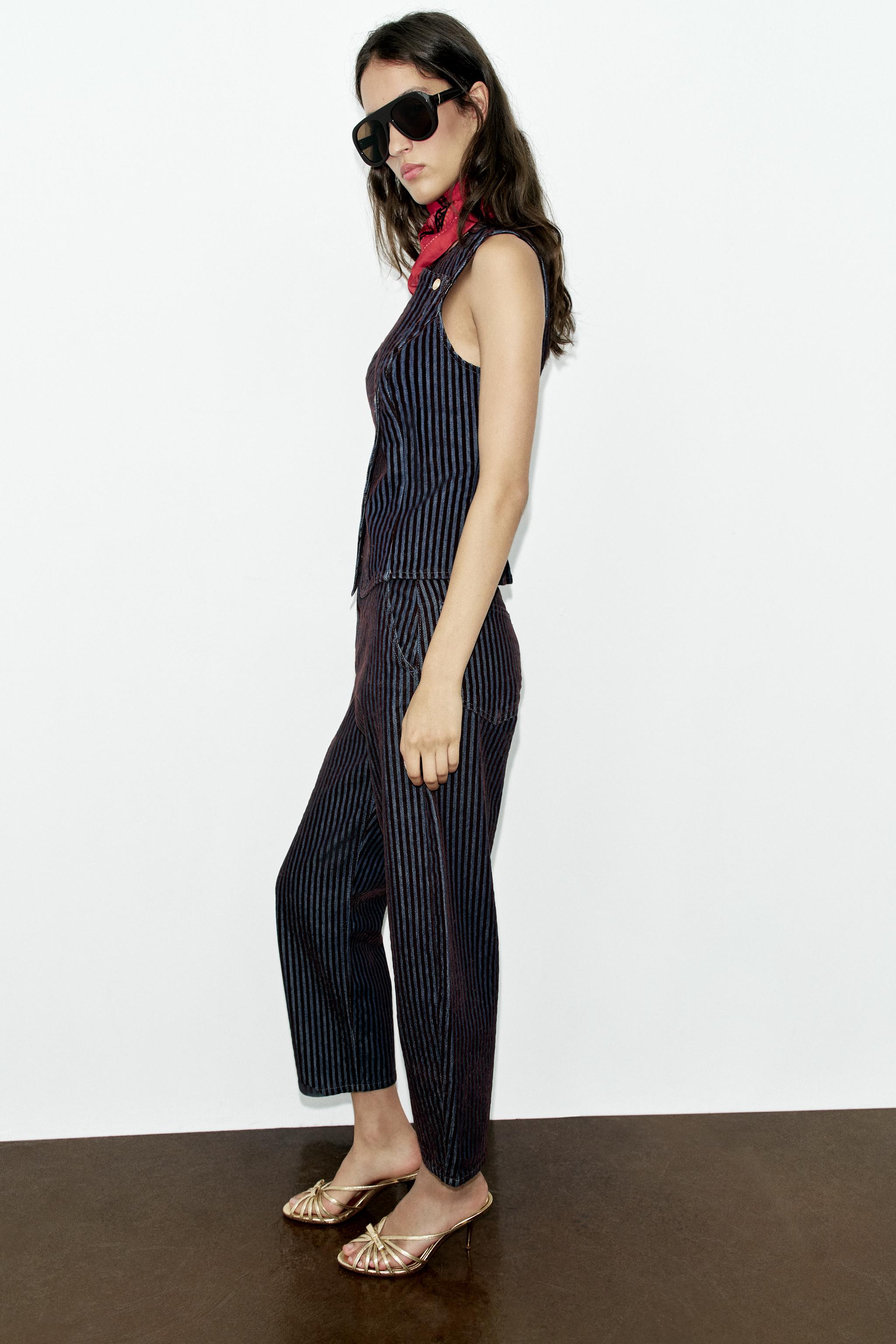 Z1975 HIGH-RISE VELVET STRIPE BARREL JEANS — striped
