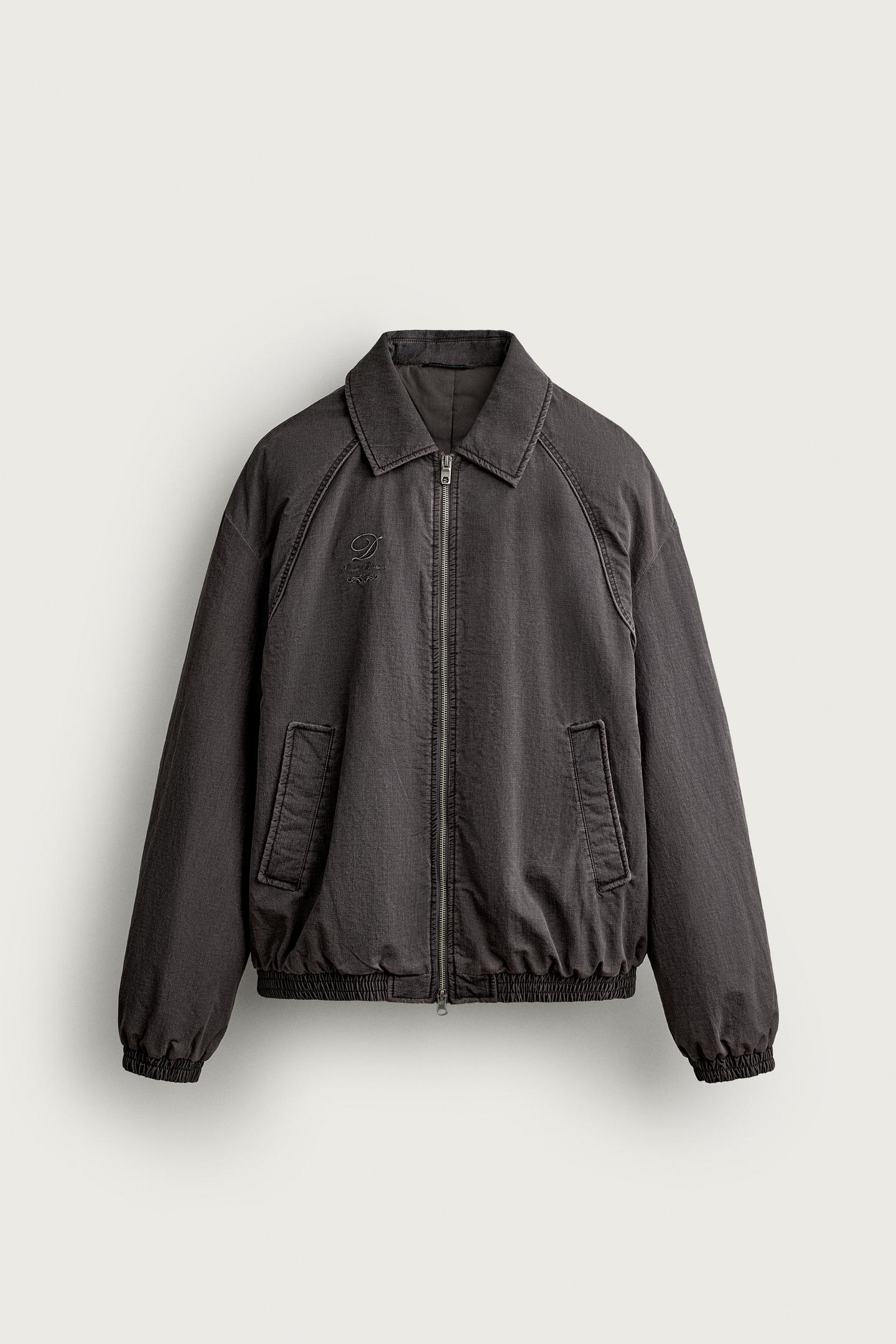 Мужская куртка Zara Embroidered Quilted Washed, цвет: Тёмный бордовый — фото 6