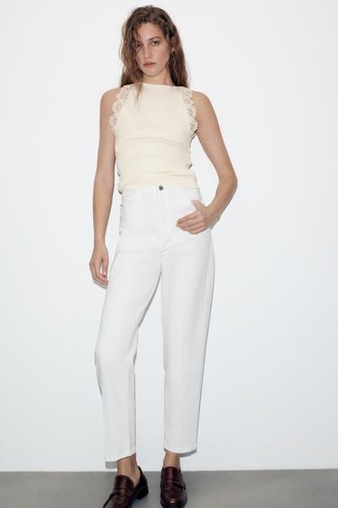 LACE RIB TOP - Ecru by Zara