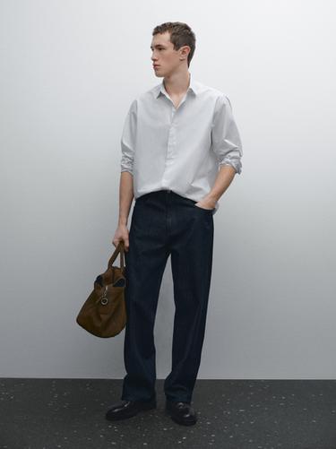 Camisa popelín rayas regular fit algodón - Blanco de Zara - Imagen 0