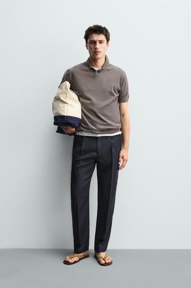 Zara 100% WOOL REGULAR FIT PANTS - Blue - Image 0