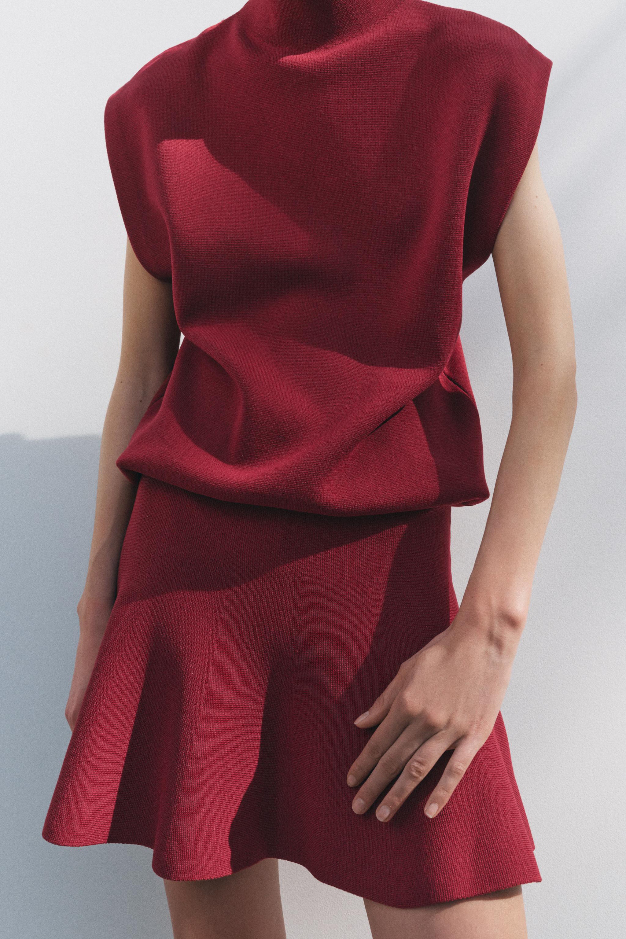 スペイン発送 ZARA プレーンニットミディスカート 上品シンプル プレーン ニット ミディスカート - ダイブルー | ZARA Japan / 日本
