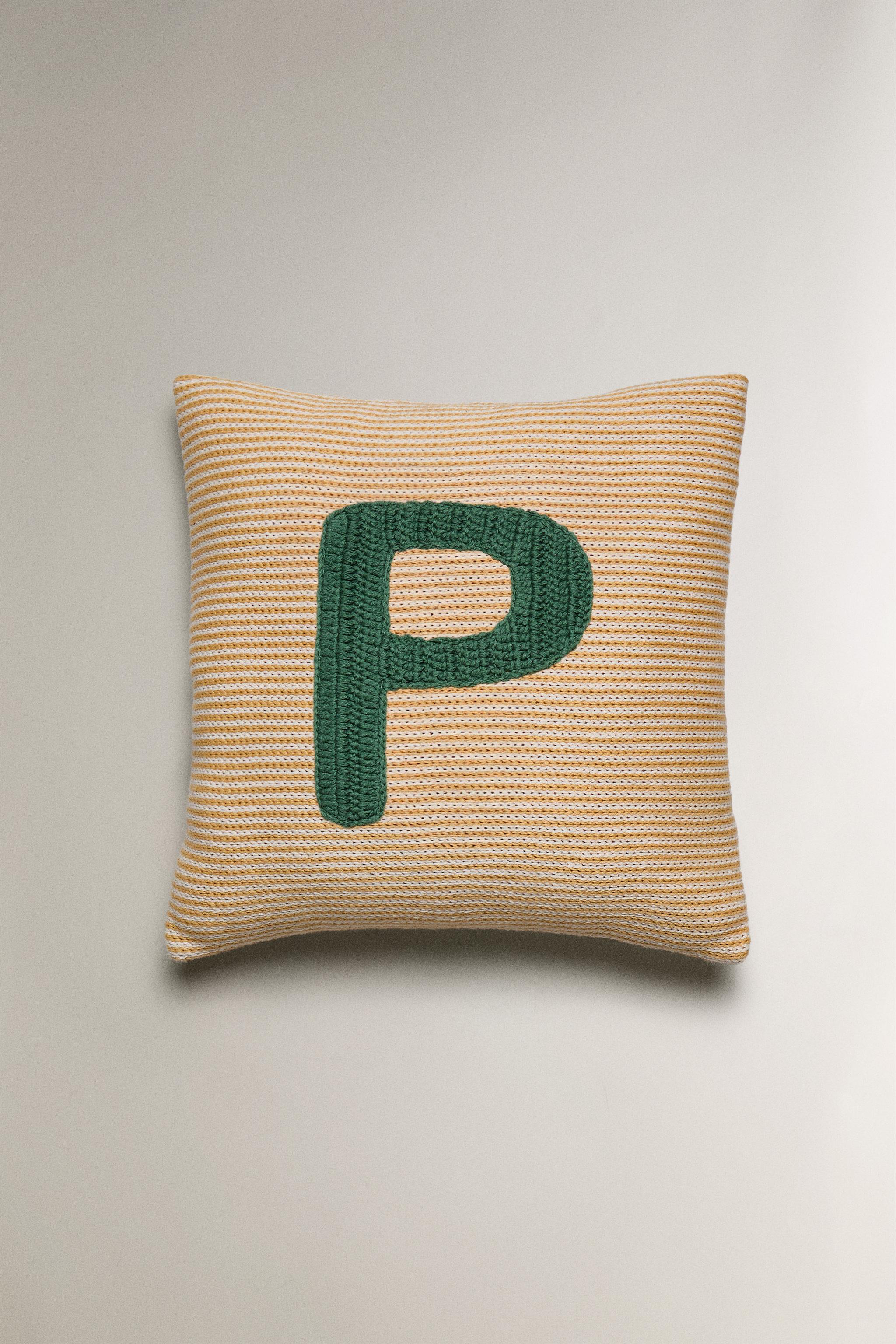 CHILDREN'S EMBROIDERED LETTER P THROW PILLOW