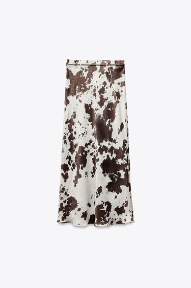 ANIMAL PRINT SATIN MIDI SKIRT - Ecru / Brown by Zara - Image 4