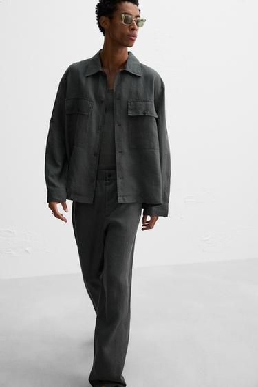 100% HEMP RELAXED FIT TROUSERS - Anthracite grey by Zara - Image 4