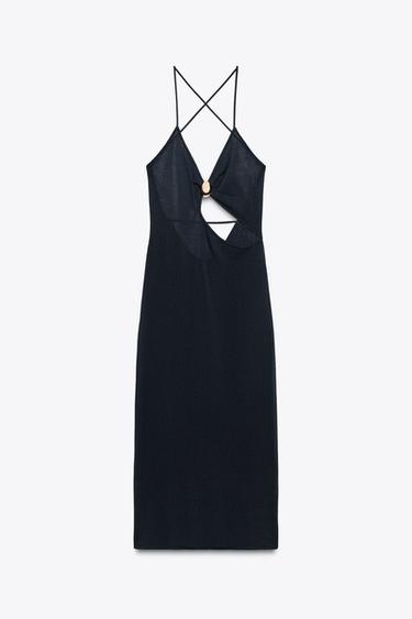 Zara CUT OUT KNIT DRESS - Navy blue - Image 0