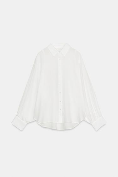Zara ROOMY LONG SLEEVE SHIRT - Oyster-white