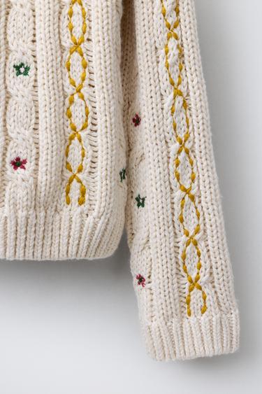 GILET EN MAILLE TORSADÉE BRODÉ - Écru moyen de Zara - Image 3