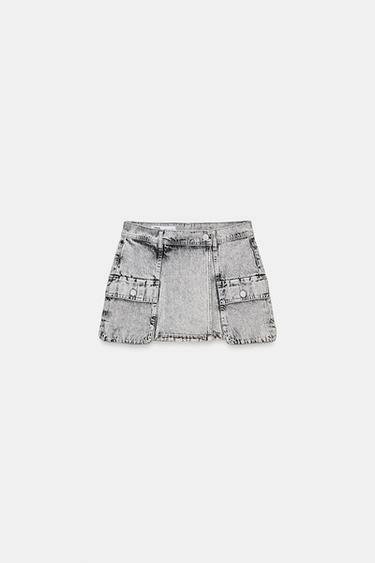 FALDA PANTALÓN DENIM BOLSILLOS - Gris de Zara