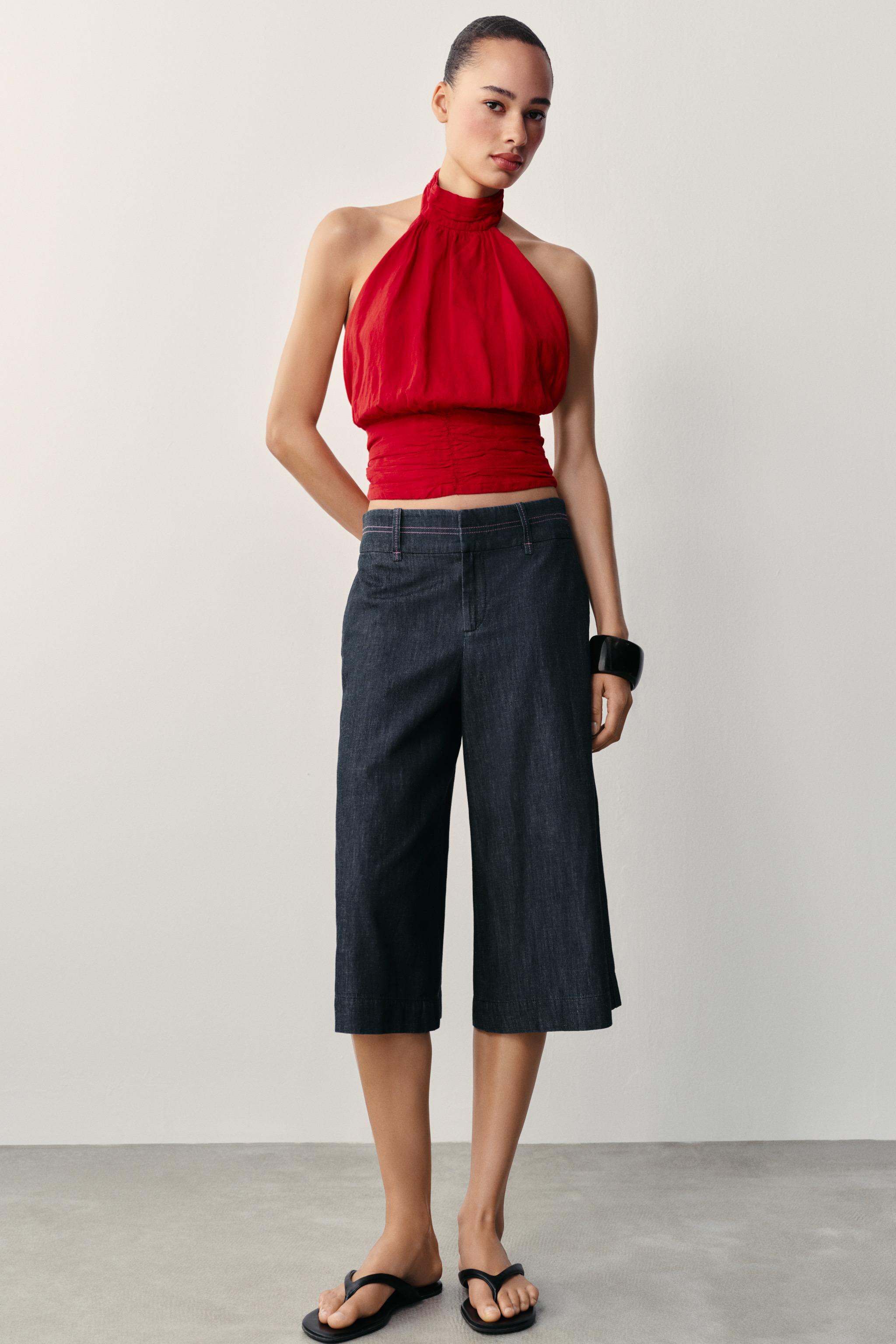 LONG SHORTS WITH CONTRAST TOPSTITCHING — Blue