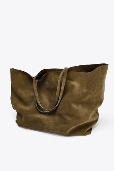 MAXI SUEDE SHOPPER - Khaki Green by Zara - Image 3