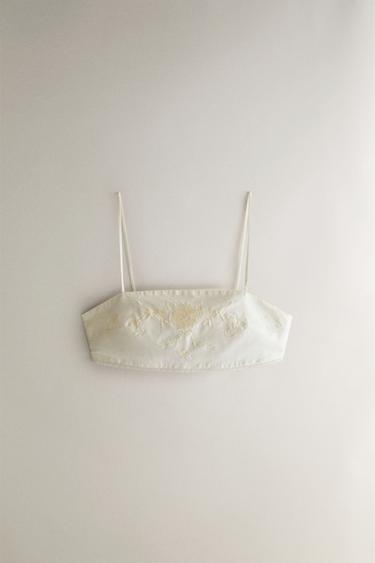 Zara EMBROIDERED TOP - Ecru - Image 0