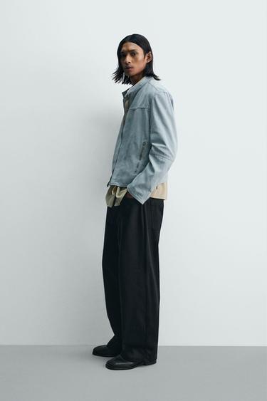 BLOUSON COUPE DÉCONTRACTÉE EN COTON LAVÉ - Bleu ciel délavé de Zara - Image 3