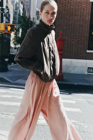 Zara ZW COLLECTION FLOWY GATHERED PANTS - Pink