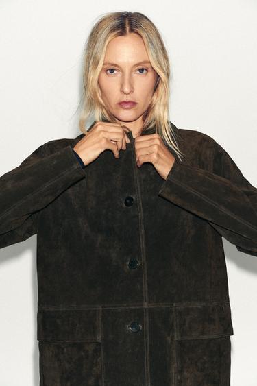 100% SUEDE LEATHER JACKET - Dark khaki by Zara - Image 2