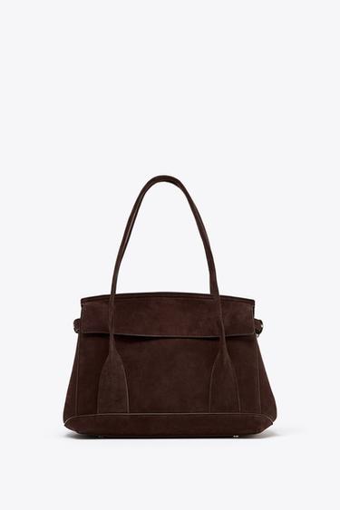 SPLIT SUEDE LEATHER CITY BAG - Brown by Zara