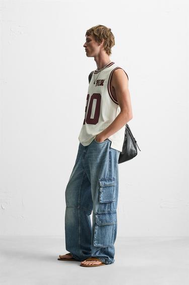 CONTRAST VARSITY TANK TOP - Ecru by Zara - Image 3