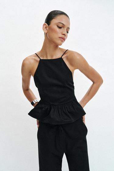 HALTER PEPLUM TOP - Black by Zara
