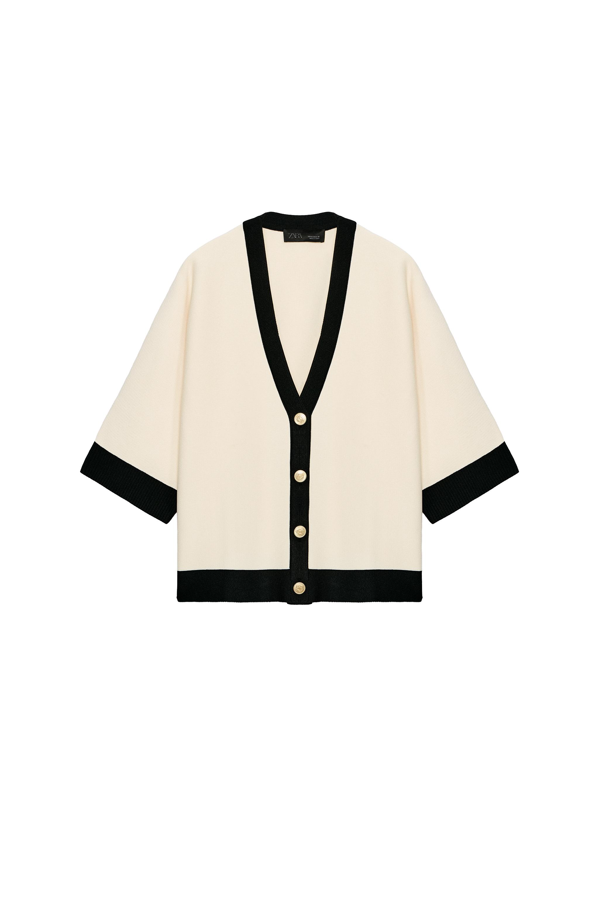 コントラストパイピングニットカーディガン - エクリュ | ZARA Japan
