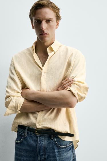 STRIPED FLOWING SHIRT - Yellow by Zara - Image 4