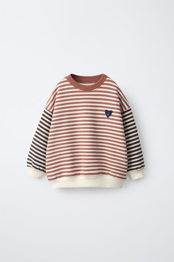 STRIPE HEART PATCH SWEATSHIRT - Brown by Zara - Image 0