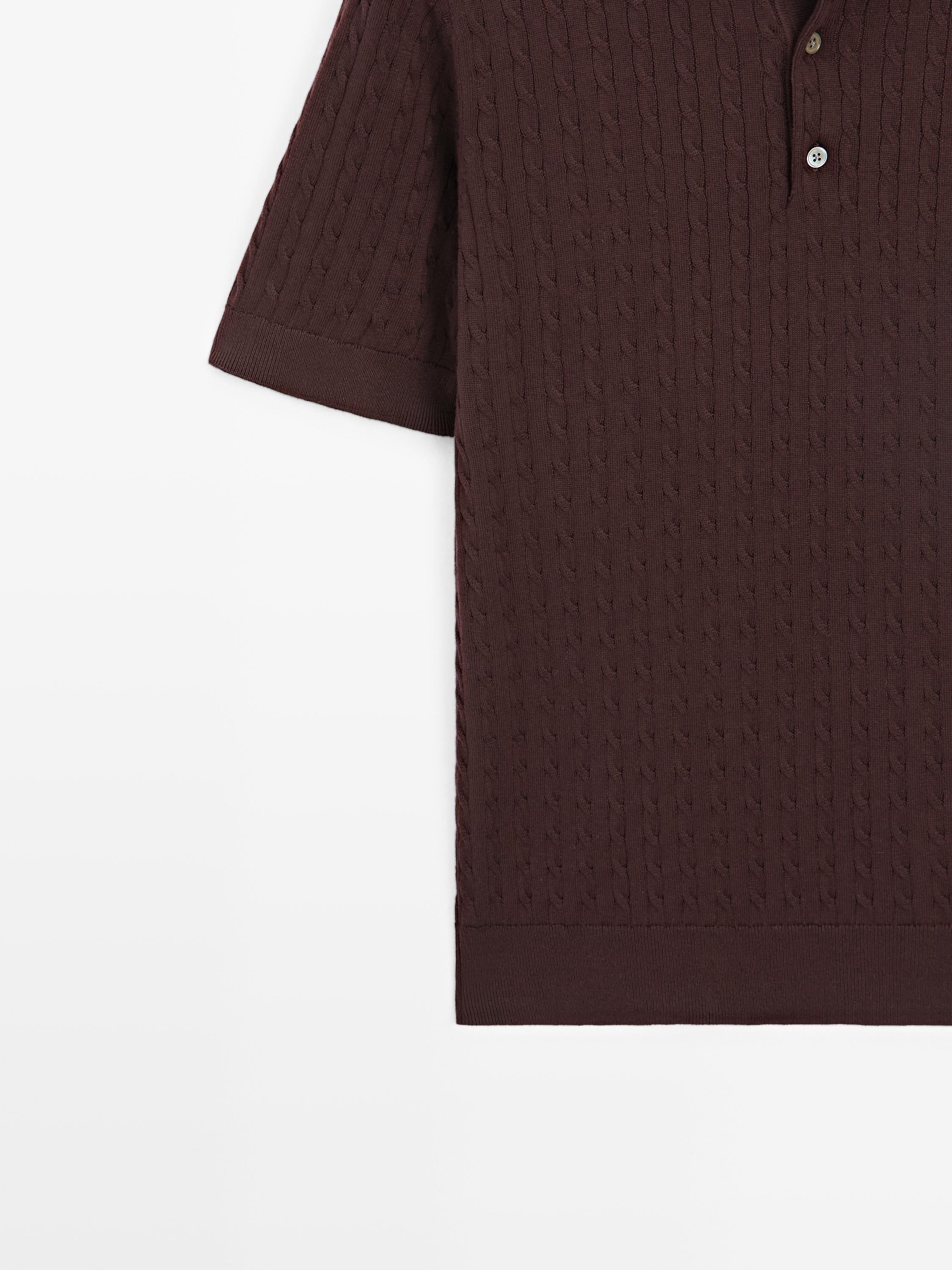 100% cotton cable-knit polo shirt