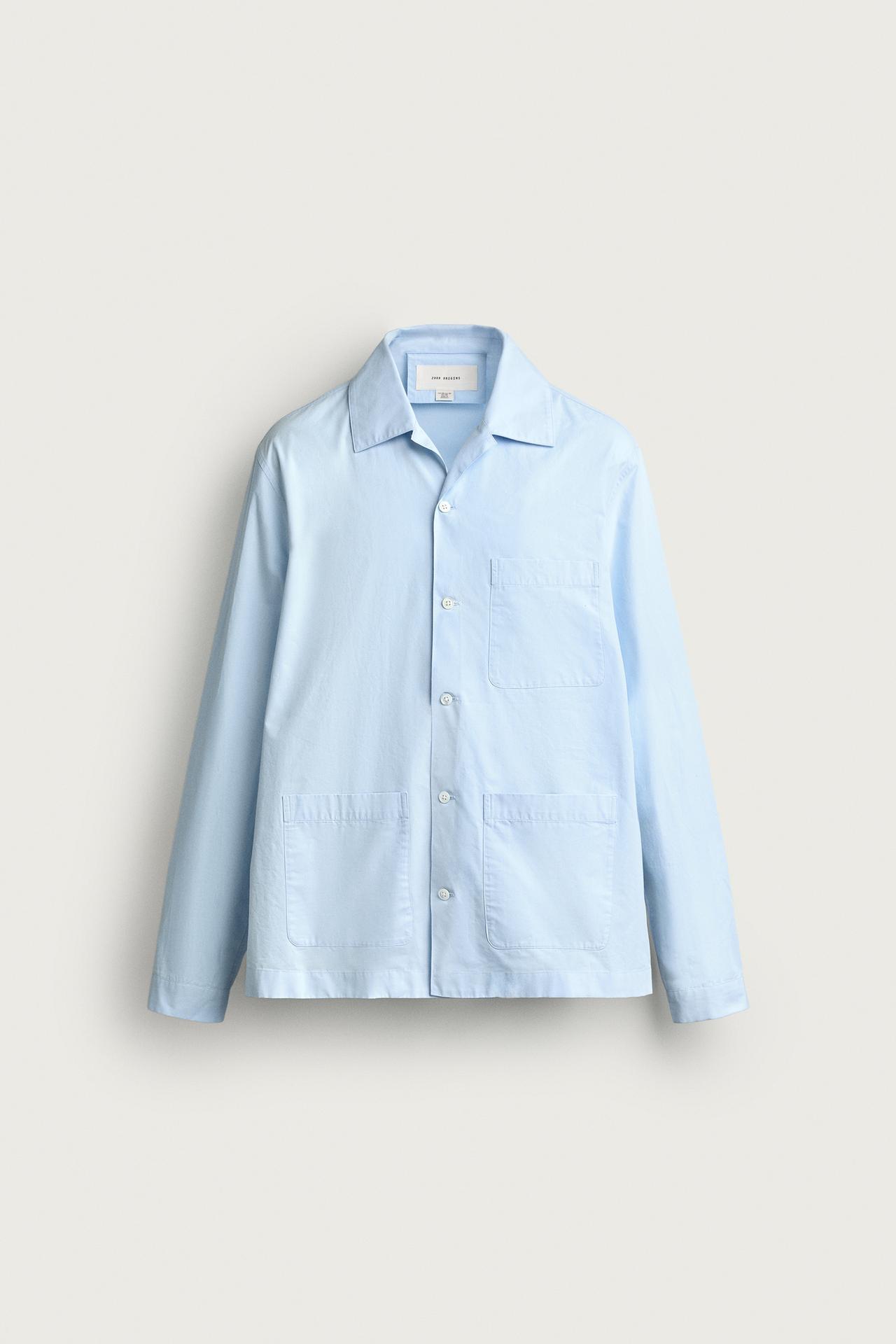 COTTON POPLIN PAJAMA SHIRT — Light sky blue