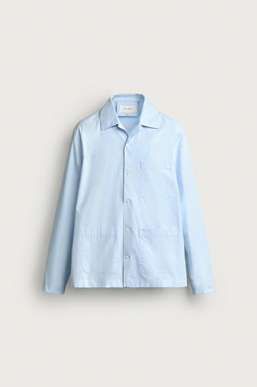 COTTON POPLIN PAJAMA SHIRT — Light sky blue 1