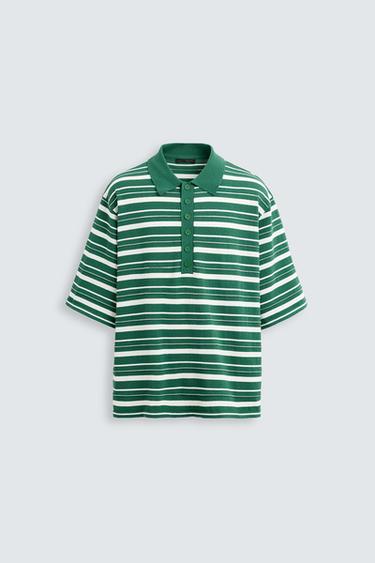 POLO DE TRICÔ COM RELEVO E LISTRAS - Verde da Zara