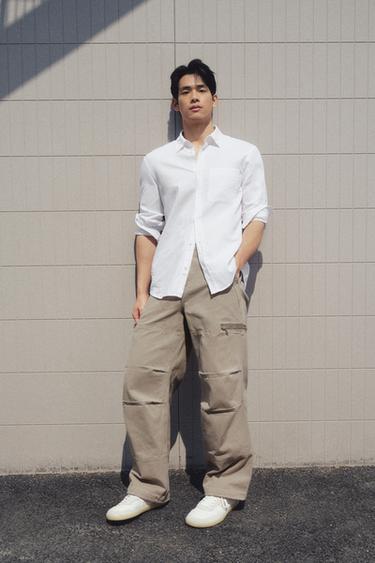 Zara 標準版亞麻/棉質襯衫 - 白色