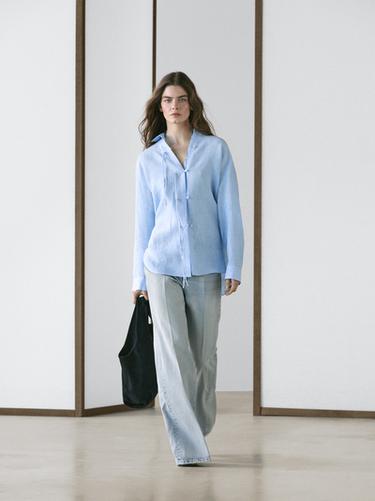 Camisa fluida 100% lino - Azul claro de Zara - Imagen 0