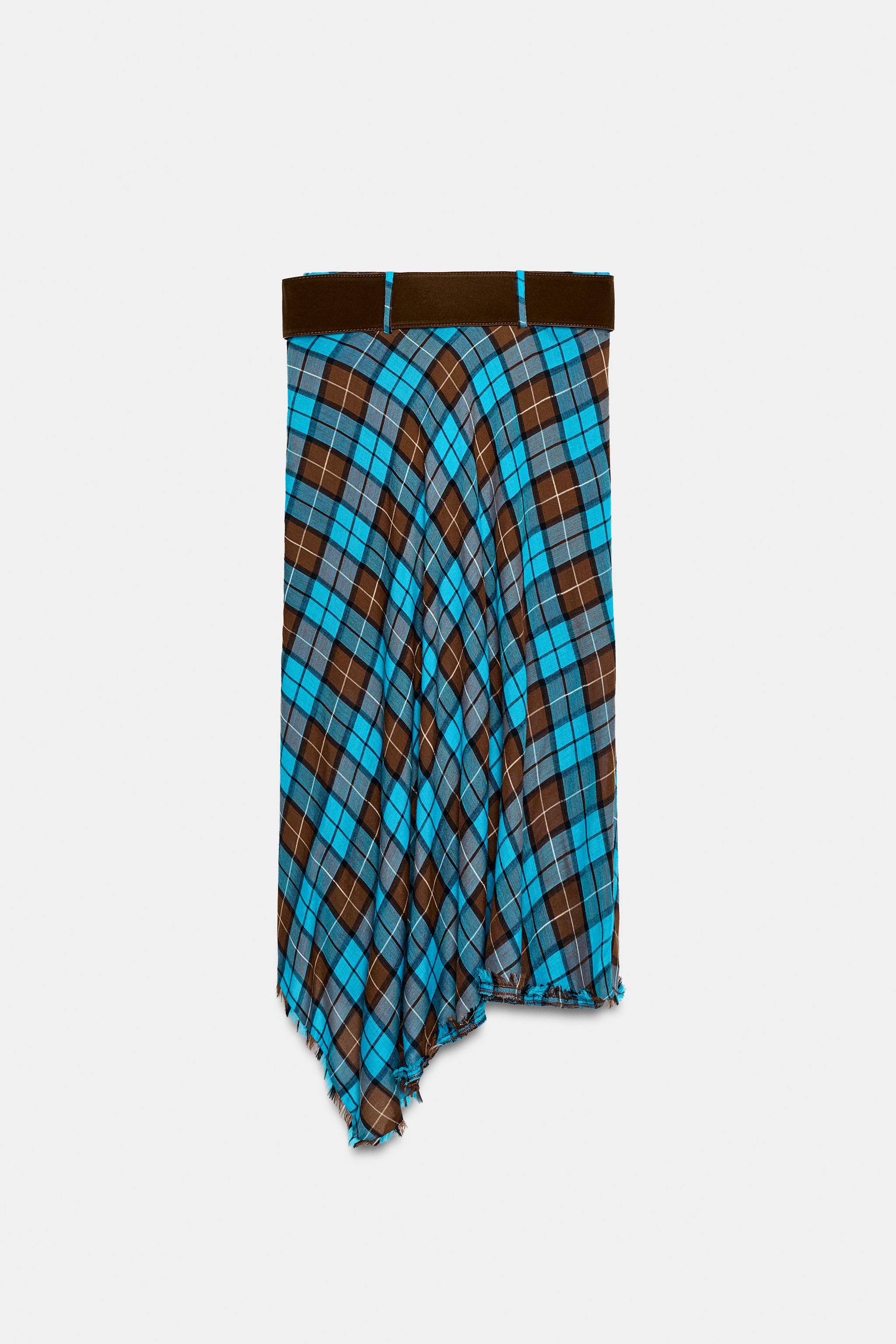 PRINTED ASYMMETRIC BELTED SKIRT
