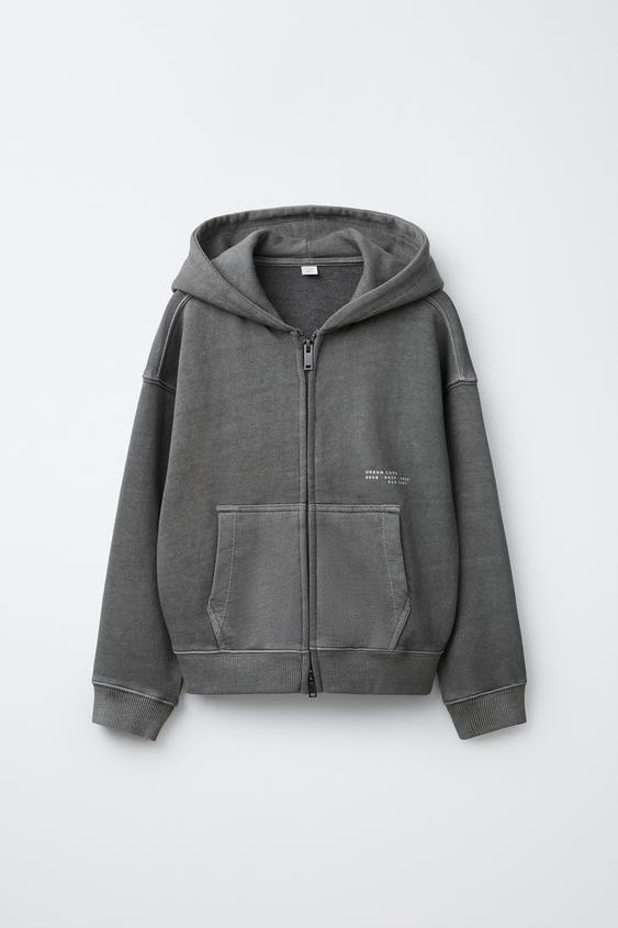 SUDADERA CREMALLERA GARMENT DYE - Gris antracita de Zara - Imagen 0