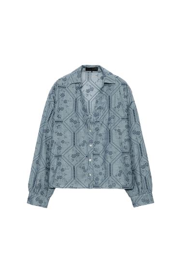 CAMISA BORDADOS PERFORADOS - Azul de Zara