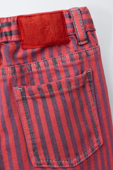 PANTALON DROIT EN SERGÉ À RAYURES - Écru / Bleu de Zara - Image 3