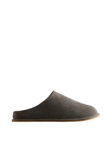 Zara WARM LEATHER MULES - Dark Gray