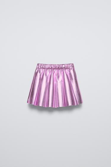 METALLIC FAUX LEATHER BOX PLEAT SKIRT - Pink / Mauve by Zara - Image 0
