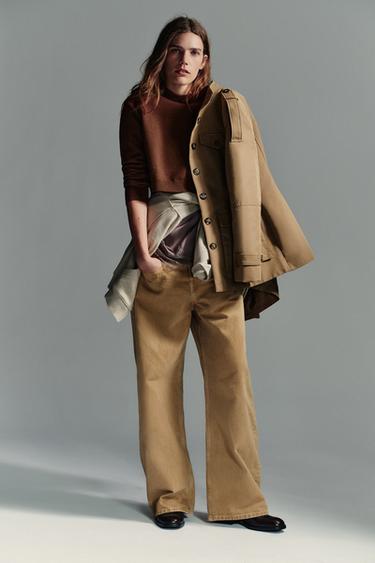 CROPPED KNIT SWEATER WITH SHOULDER PADS - Brown by Zara - Image 0