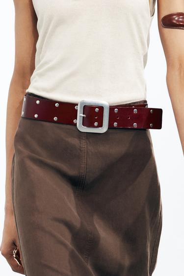 STUDDED LEATHER BELT - Red by Zara
