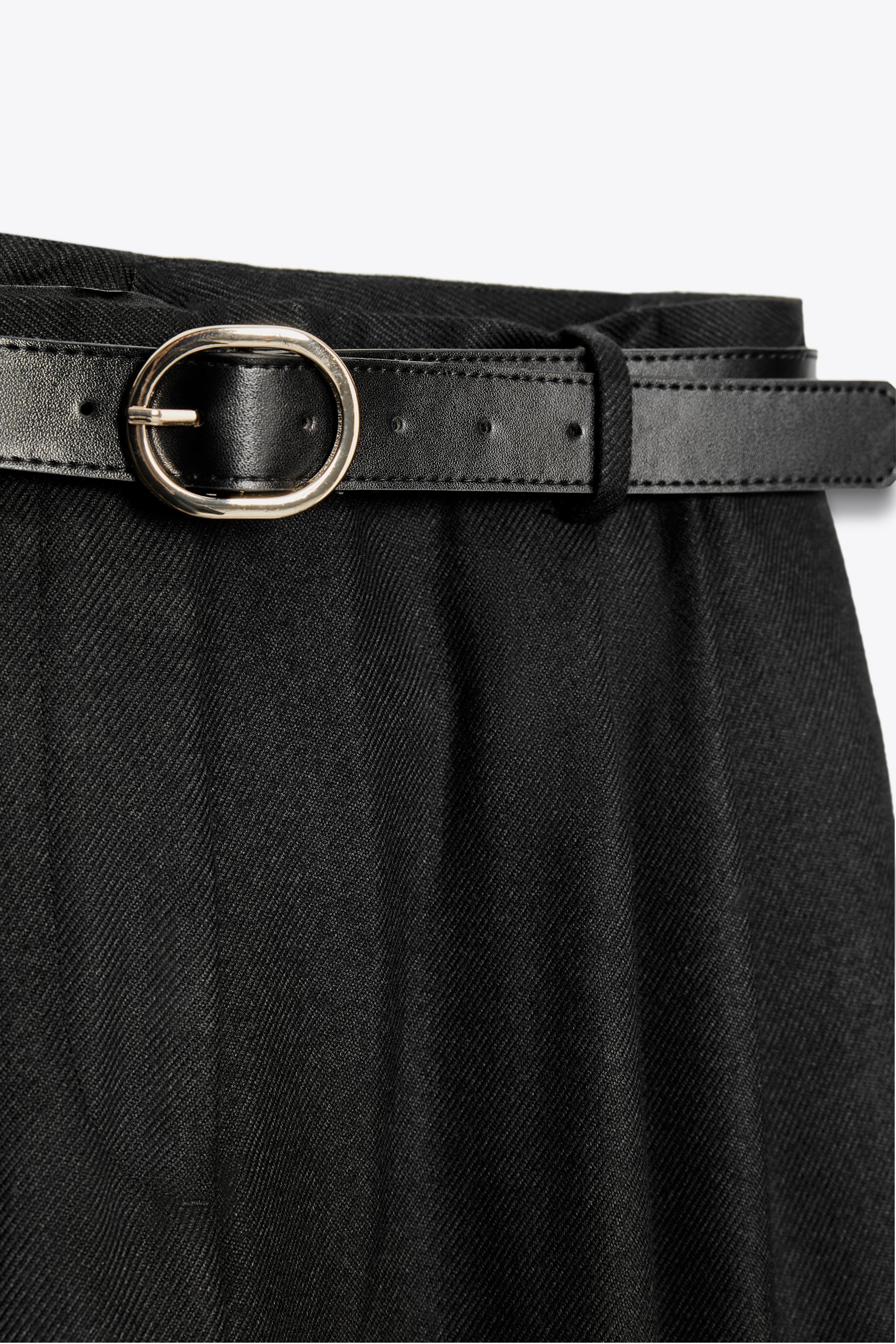 CALÇA LARGA COM CINTO - Preto | ZARA Brasil