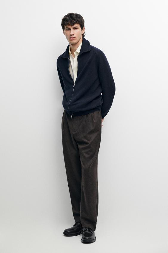 Zara Wool blend zip-up knit cardigan - Navy blue - Image 0