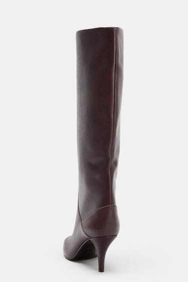 LEATHER HEELED BOOTS - Burgundy Red by Zara - Image 6